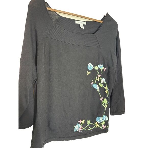 Dressbarn Pull Over Sweater Embroidered Flowers Plus 22/24 Spring Square Neck - Picture 1 of 7
